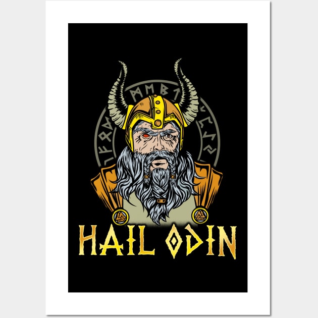 Hail Odin Viking T-Shirt Wall Art by biNutz